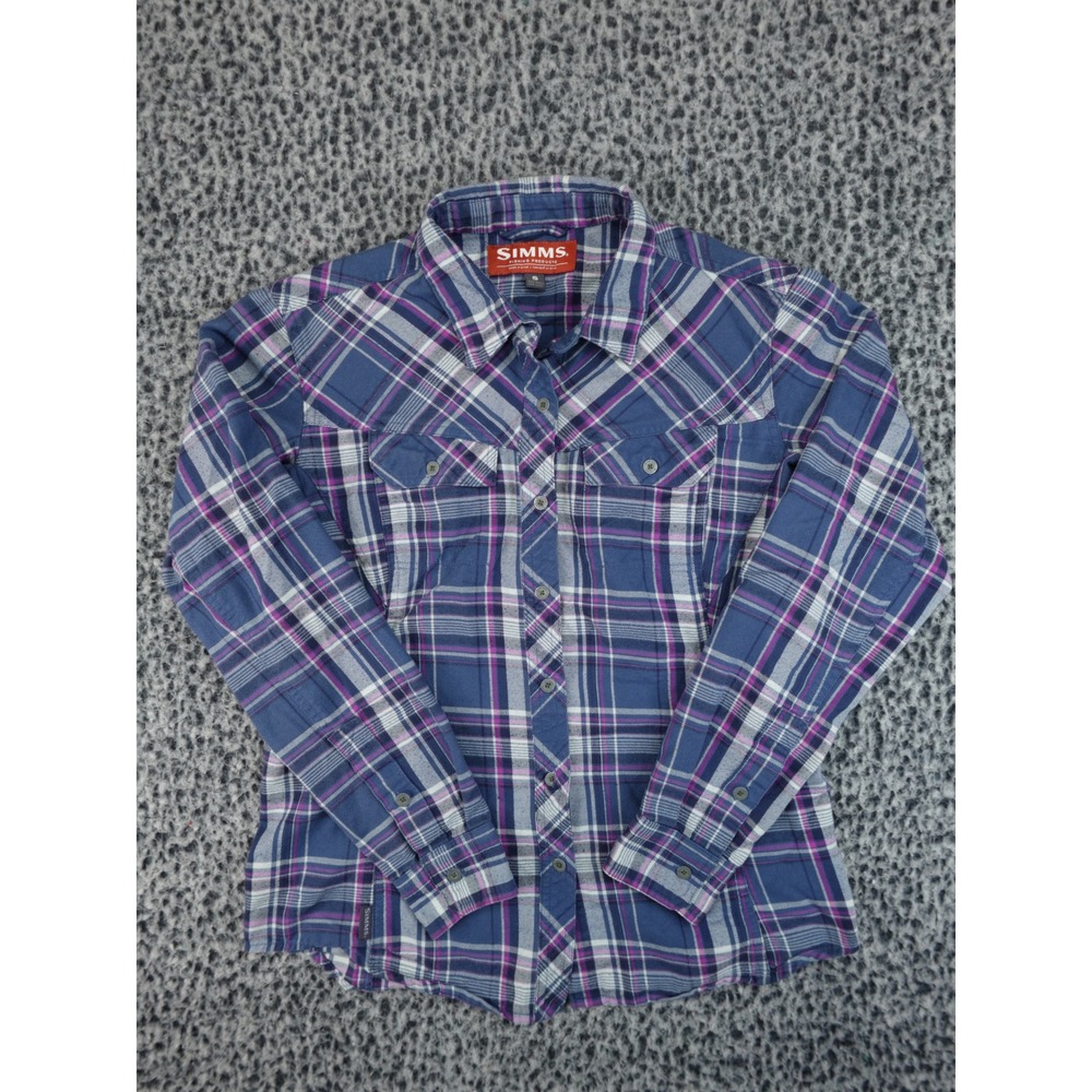 Simms Fishing Products Womens Small Blue Purple Plaid Western Button Down Shirt